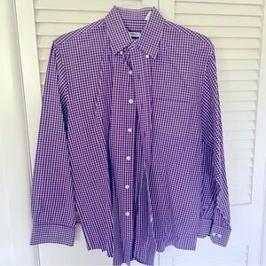 Mens Izod Purple/White Plaid Long Sleeve Button Down